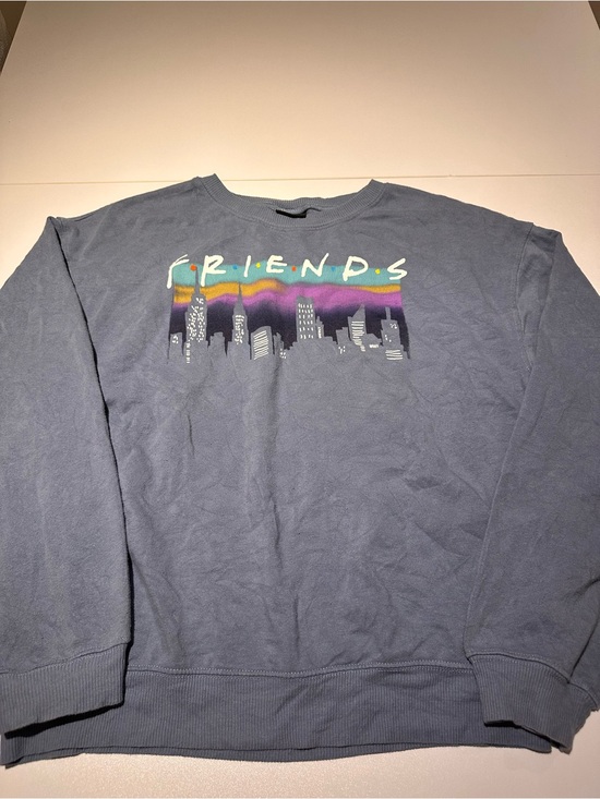 FRIENDS Sweaters - FRIENDS Slate Blue Crewneck with Multicolor Skyline Graphic